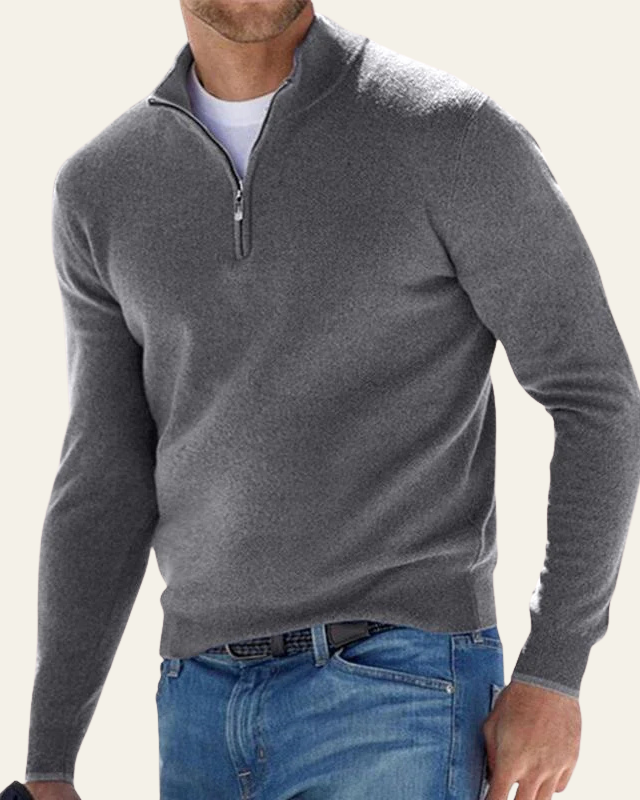 Maglione uomo versatile con cerniera e collo alto, ideale per l'autunno inverno, maglieria elegante.