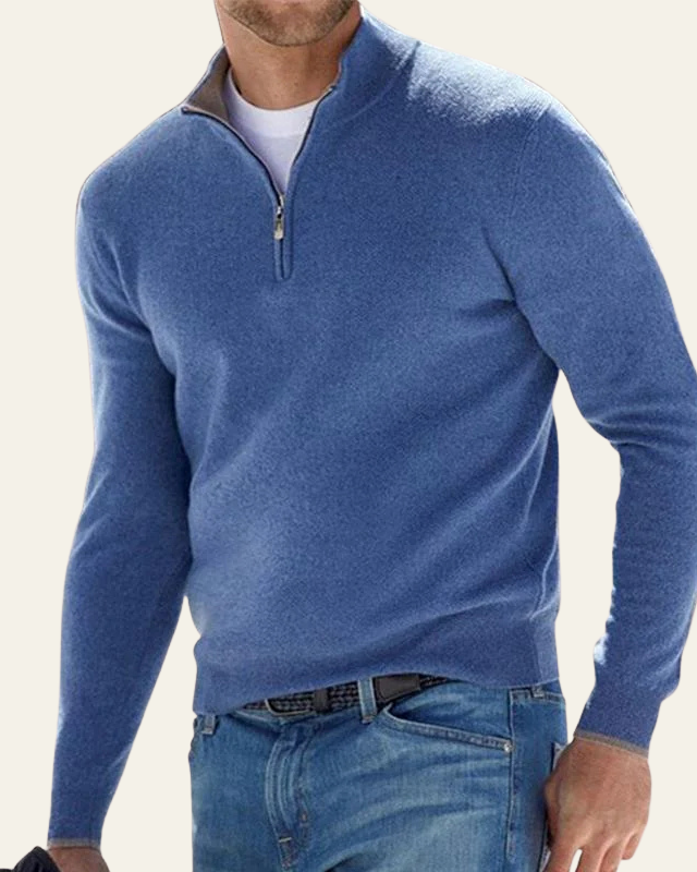 Maglione uomo in maglieria, collo alto con cerniera, abbigliamento autunno inverno, comfort elegante.