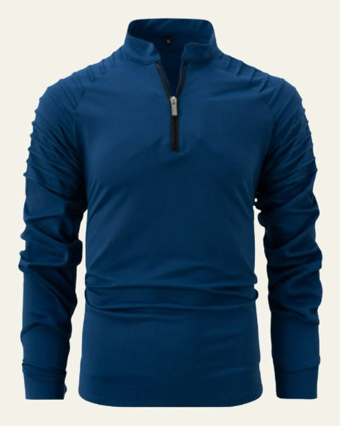 Maglieria uomo autunnale/invernale con collo alto e pratica mezza zip, per abbigliamento maschile.