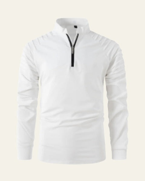 Maglione uomo, mezza zip pratica e collo alto. Comfort e stile per l'abbigliamento maschile autunnale.