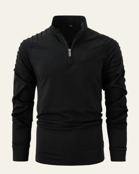 Maglione uomo elegante collo alto e mezza zip, ideale per stile casual o raffinato invernale.