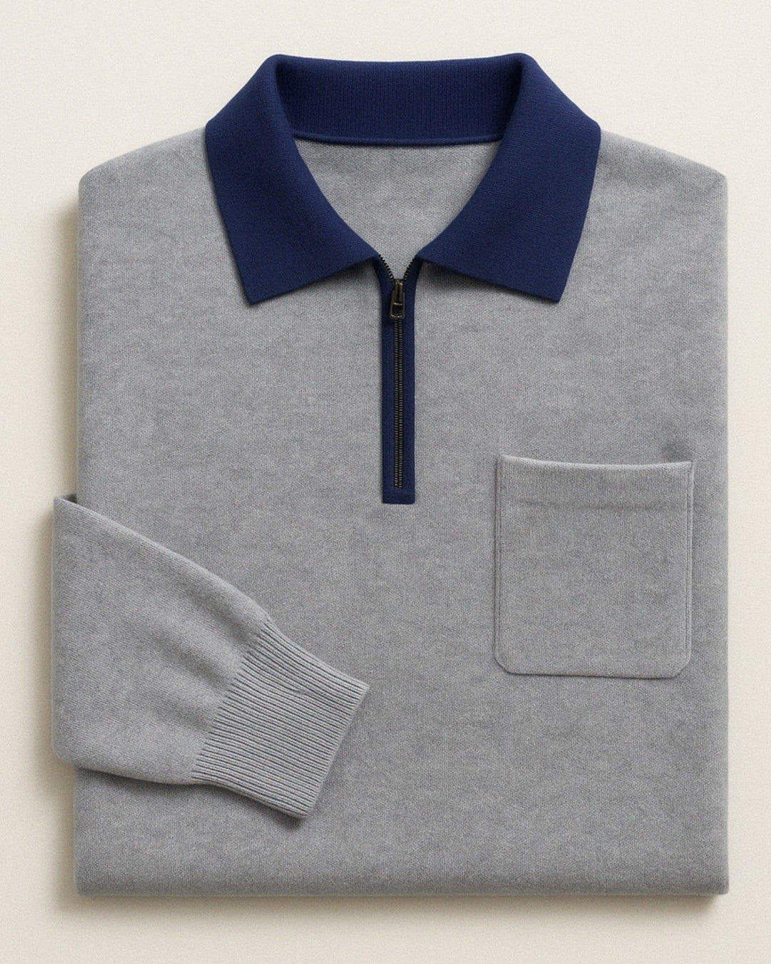 Polo zip uomo con taschino, maglione maschile elegante e casual, ideale per l'inverno.
