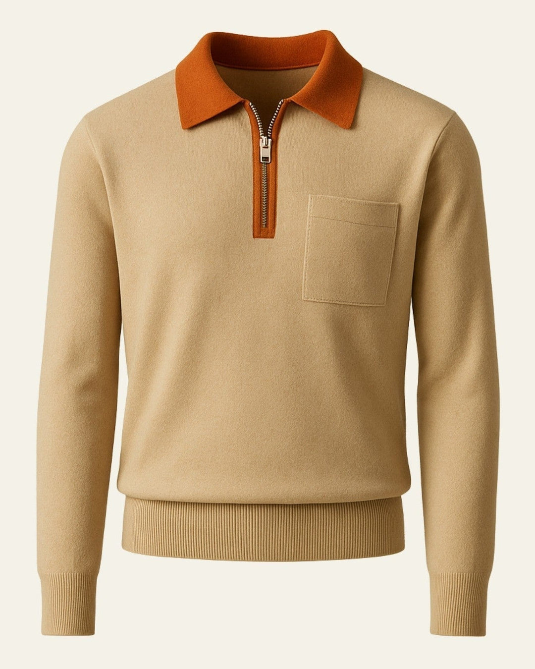 Maglione polo uomo elegante con zip, taschino, perfetto per look autunnali e invernali.