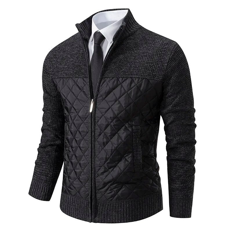 Caldo maglione uomo ibrido con collo alto e zip, un capo moda versatile per affrontare il freddo con stile.