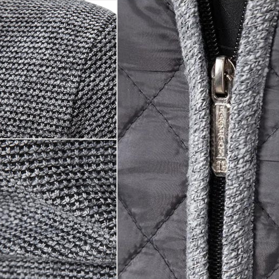 Elegante maglione uomo ibrido con collo alto e zip, ideale per un look casual raffinato e confortevole.