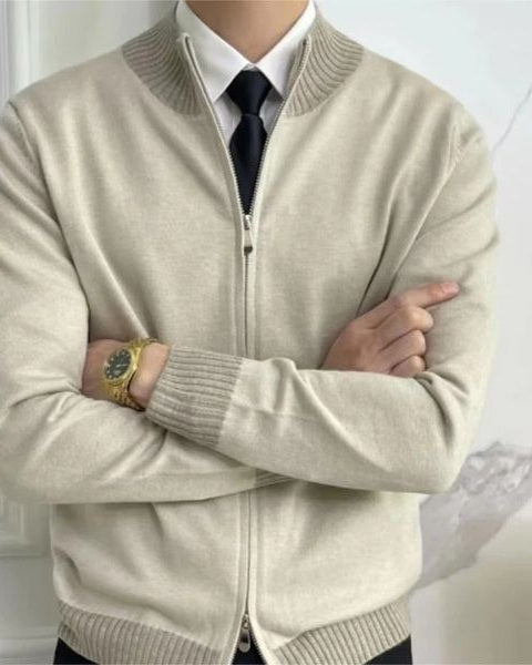 Maglione uomo invernale full-zip a collo alto, morbido e confortevole.