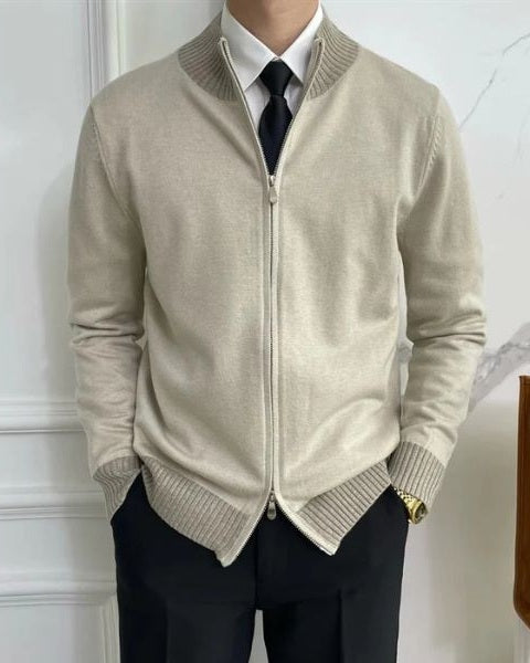 Maglione uomo full-zip a collo alto, caldo e versatile per autunno/inverno.
