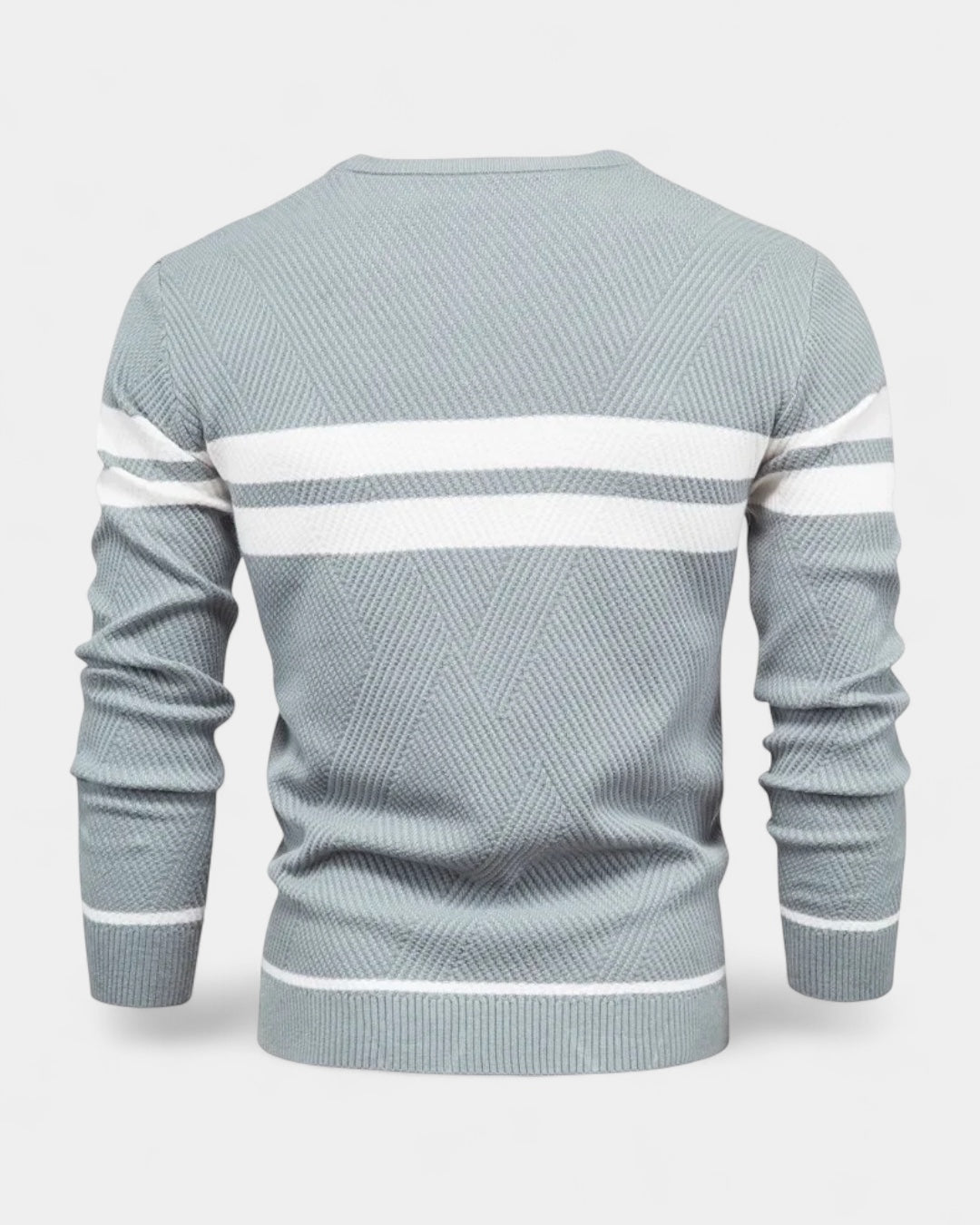 Maglione uomo casual elegante, girocollo e righe a contrasto. Un capo versatile per l'autunno inverno.
