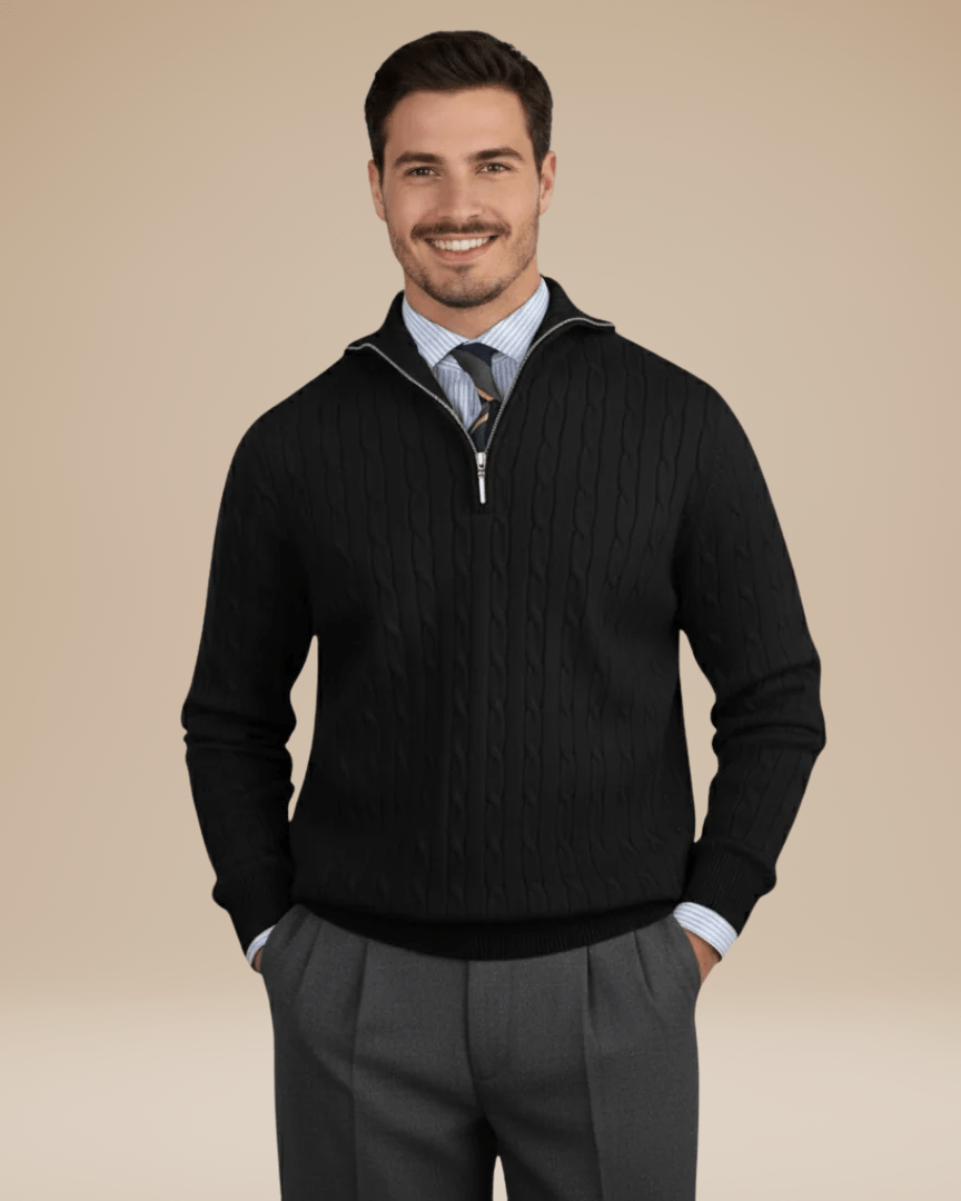 Maglione uomo autunno inverno a trecce, con mezza zip, un capo elegante e caldo per ogni occasione maschile.