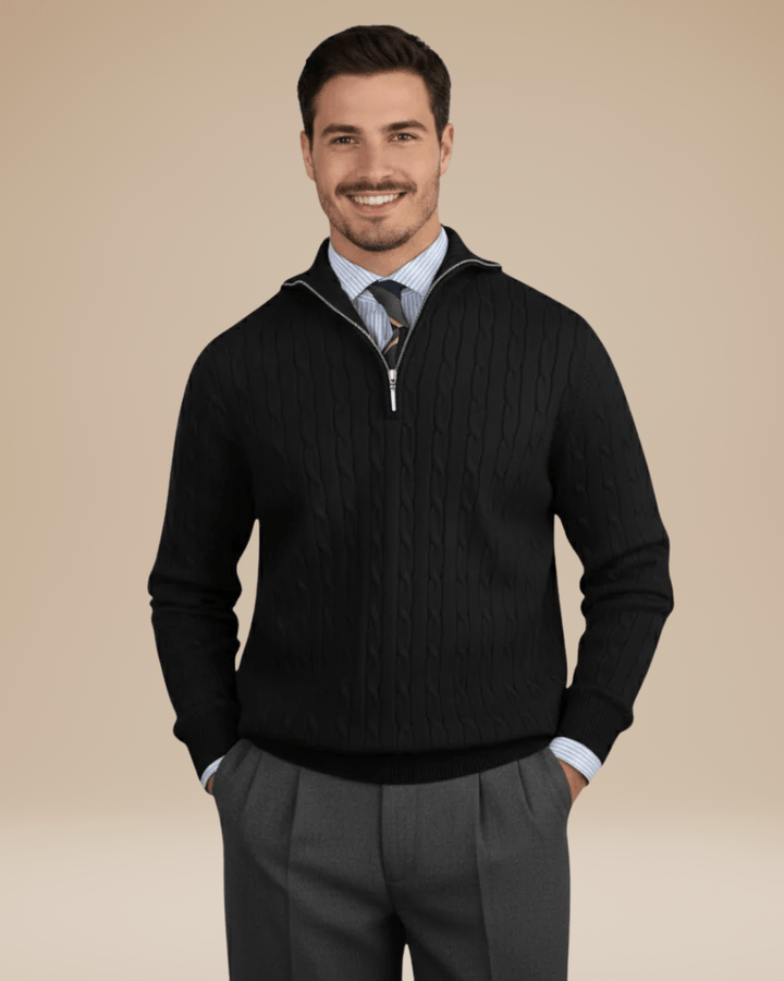 Maglione uomo autunno inverno a trecce, con mezza zip, un capo elegante e caldo per ogni occasione maschile.