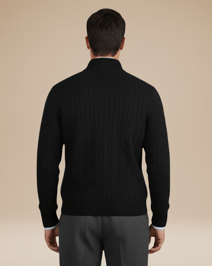 Maglia uomo a trecce con mezza zip, pullover maschile versatile e caldo per un look casual o elegante.