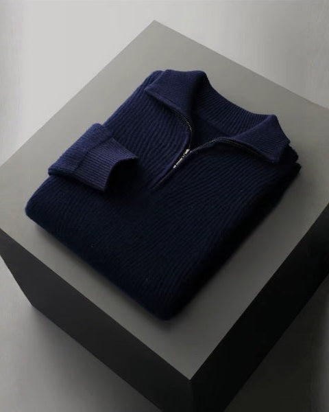 Abbigliamento uomo, maglione a mezza zip in maglia a coste. Perfetto per un look casual o elegante.