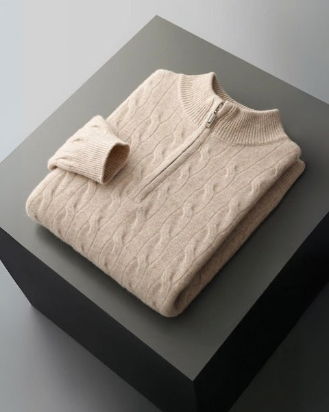 Maglione caldo uomo a trecce, ideale per l'inverno. Pullover con mezza zip, comodo ed elegante.