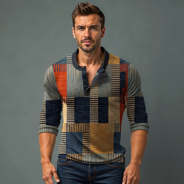 Maglione uomo con fantasia geometrica, stile casual elegante, must-have per autunno inverno.
