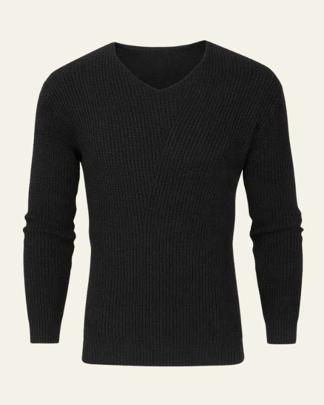 Morbido maglione uomo in maglieria, scollo a V e trama waffle distintiva. Perfetto per un look casual o elegante.
