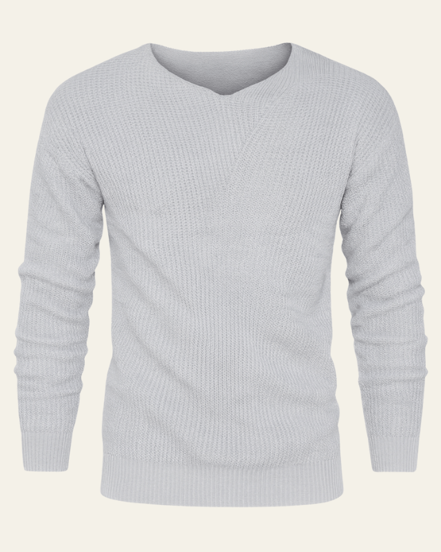 Maglione uomo elegante-casual, scollo a V e trama waffle. Essenziale per il comfort nell'abbigliamento autunno inverno.