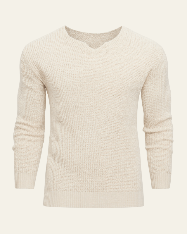 Maglione uomo scollo a V blu navy, con morbida trama waffle. Comfort versatile per l'abbigliamento autunno inverno.
