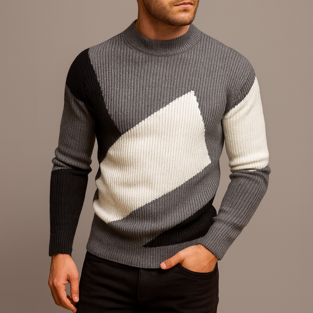 Maglione uomo slim fit grigio con collo alto e design moderno, perfetto per un look casual autunnale o invernale.