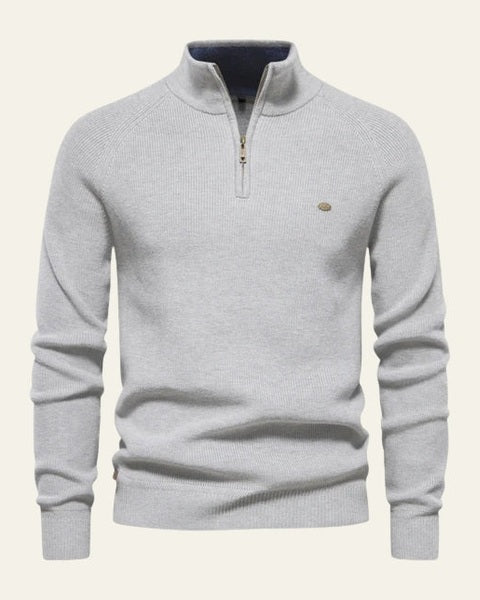Maglione uomo casual elegante con zip e collo alto, comfort e stile per la moda maschile.