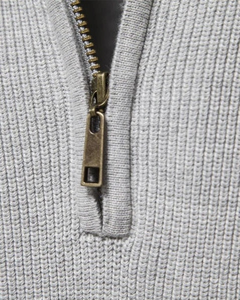 Moda uomo: maglione con zip e collo alto, capo pratico e avvolgente per outfit maschili invernali.