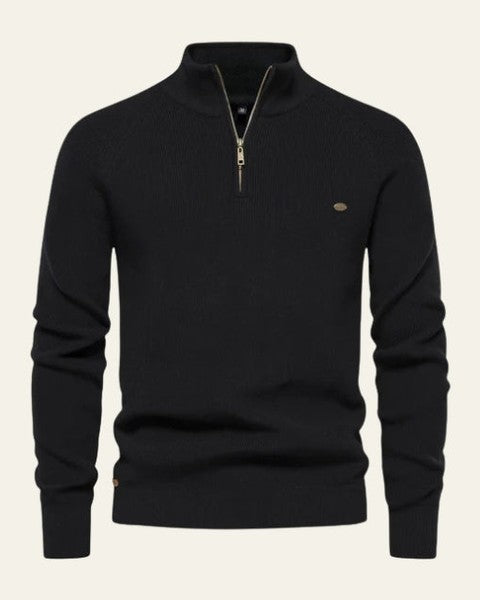Maglione uomo con zip pratica e collo alto avvolgente, ideale per un look casual elegante autunno/inverno.