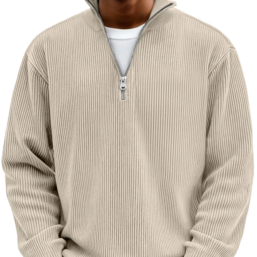 Maglione uomo invernale con cerniera, morbido e caldo, un capo versatile per outfit casual.