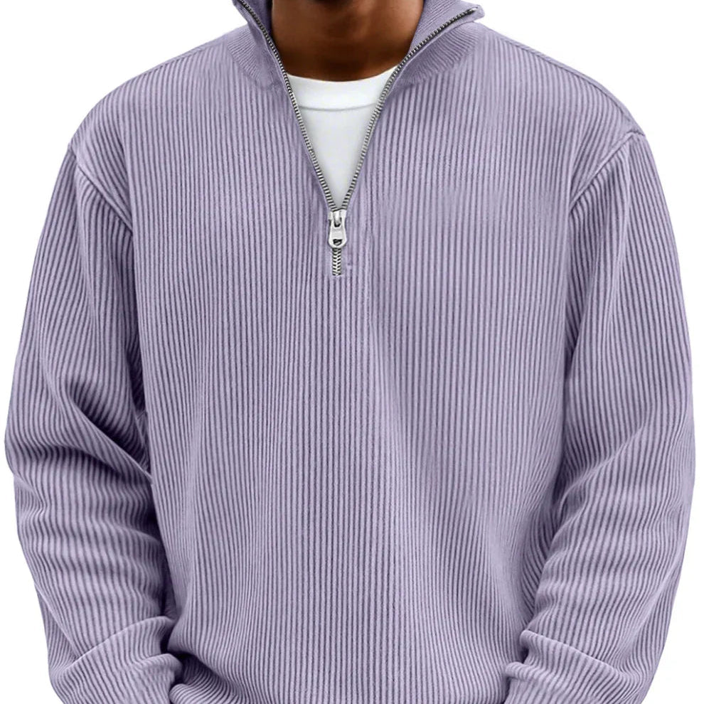 Maglione uomo casual, con mezza zip, per un look comodo e di tendenza per l'abbigliamento maschile.
