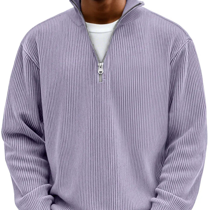 Maglione uomo casual, con mezza zip, per un look comodo e di tendenza per l'abbigliamento maschile.