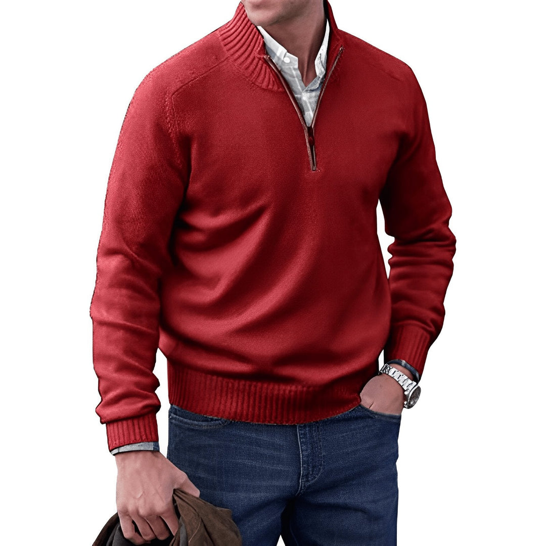 Caldo maglione uomo con collo alto e mezza zip, perfetto per un look autunno inverno sofisticato.