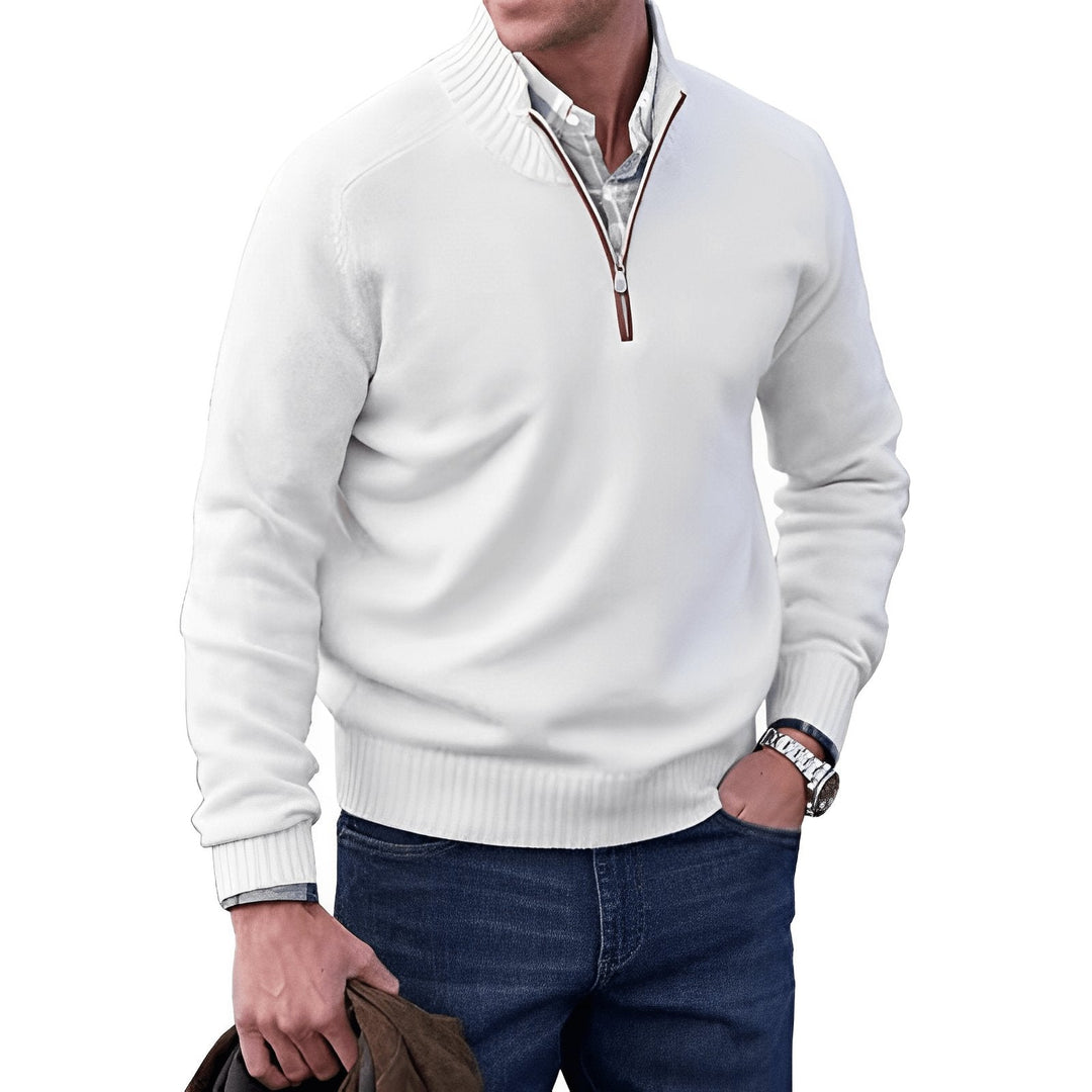 Maglione uomo collo alto con mezza zip, ideale per autunno inverno.