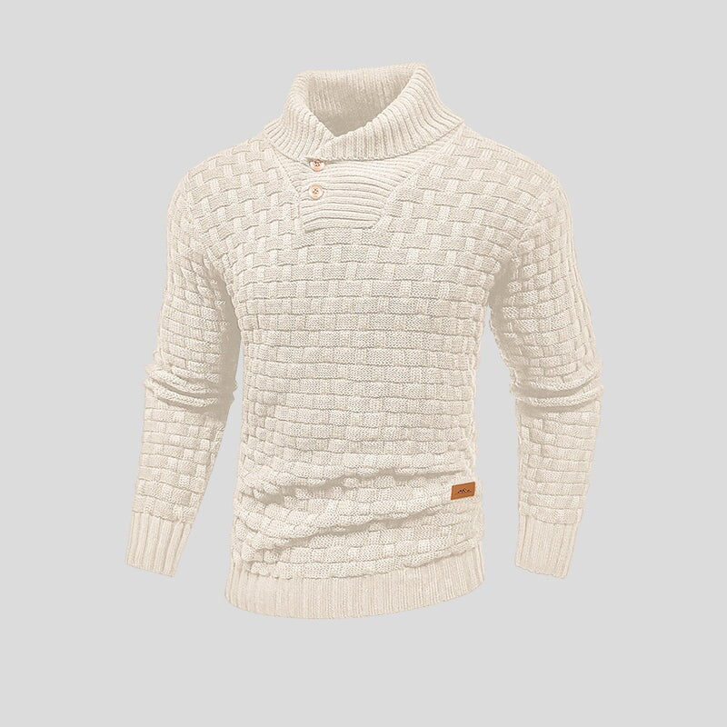 Abbigliamento moda maschile: maglione uomo collo alto intrecciato, elegante e caldo per l'inverno.
