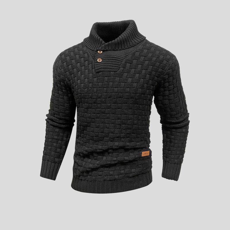 Maglione uomo collo alto intrecciato invernale, ideale per un look caldo e raffinato.