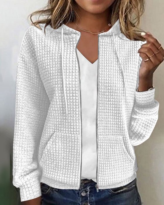 Cardigan donna versatile con cappuccio e cerniera, ideale per look casual autunno/primavera. Moda.