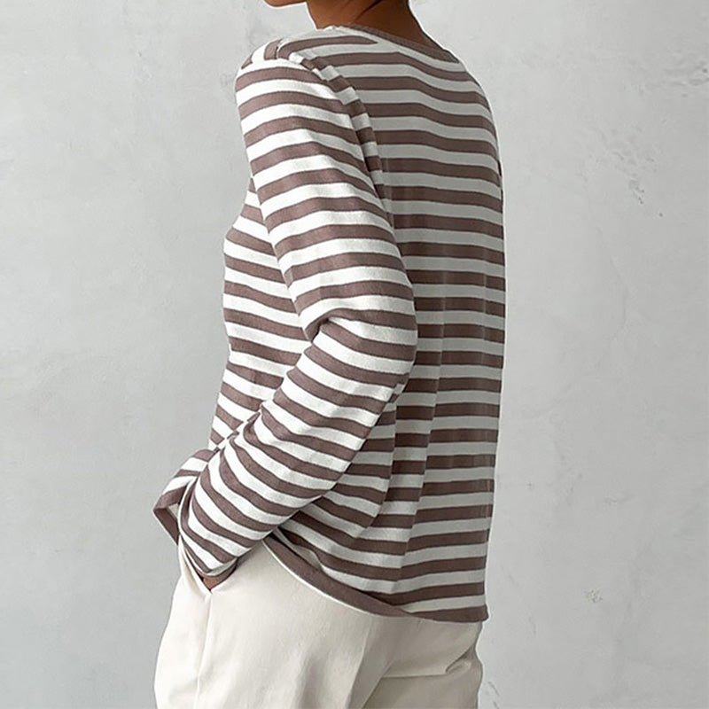 Elegante felpa donna a righe, maniche lunghe. Top casual girocollo per un tocco di moda nel quotidiano.