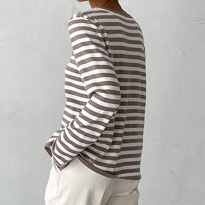 Elegante felpa donna a righe, maniche lunghe. Top casual girocollo per un tocco di moda nel quotidiano.