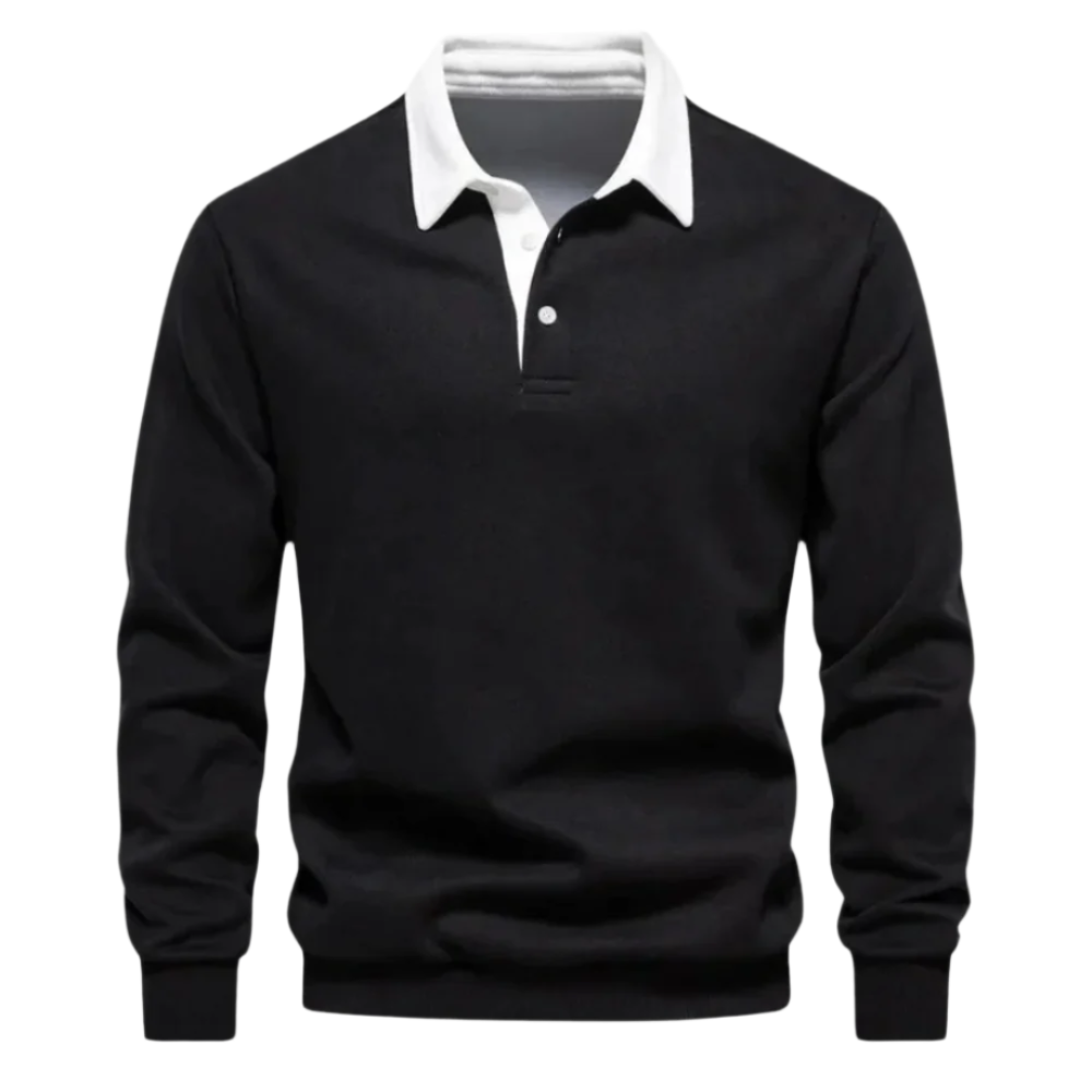 Polo da uomo elegante a maniche lunghe, con colletto a contrasto, per un look sofisticato di moda maschile.