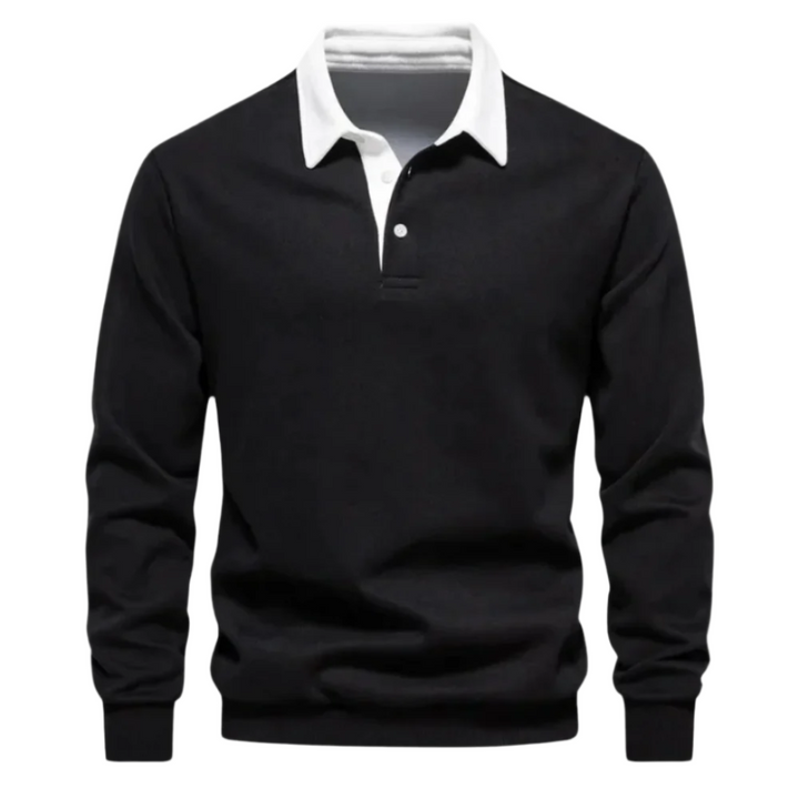 Polo da uomo elegante a maniche lunghe, con colletto a contrasto, per un look sofisticato di moda maschile.