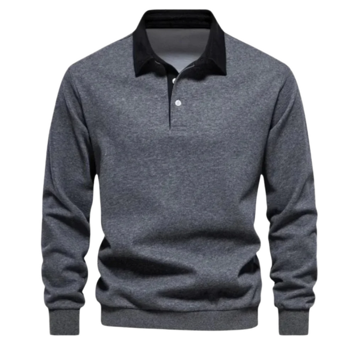 Comoda polo da uomo a maniche lunghe con colletto a contrasto, versatile per ogni occasione casual o formale.