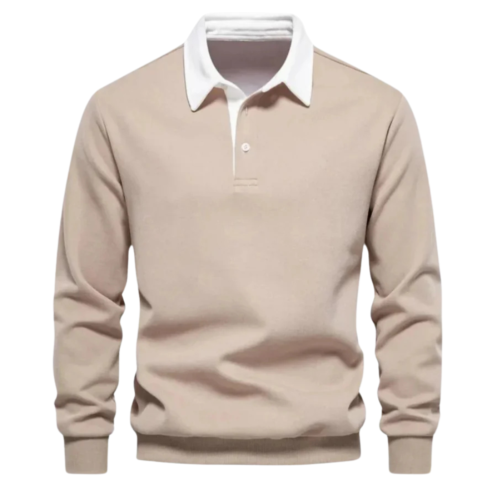 Polo nera da uomo a maniche lunghe con colletto a contrasto, un capo essenziale per la moda maschile.