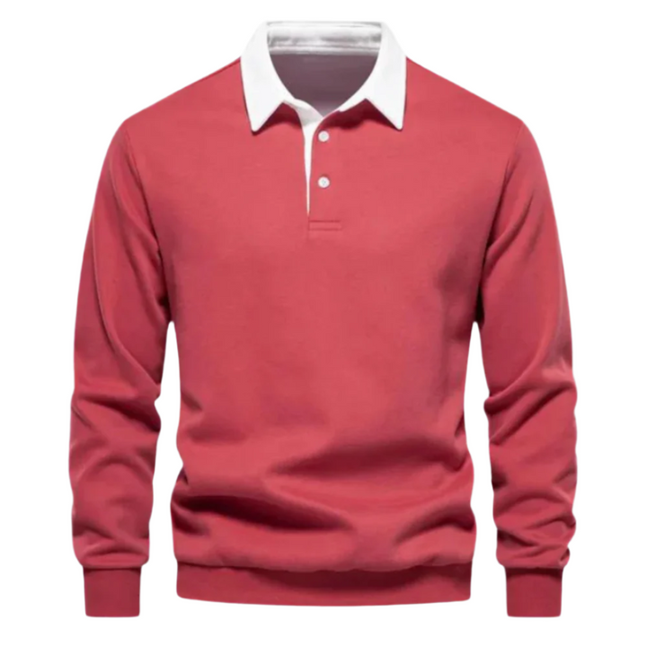 Design moderno per la polo uomo a maniche lunghe, con distintivo colletto a contrasto per un tocco di classe.