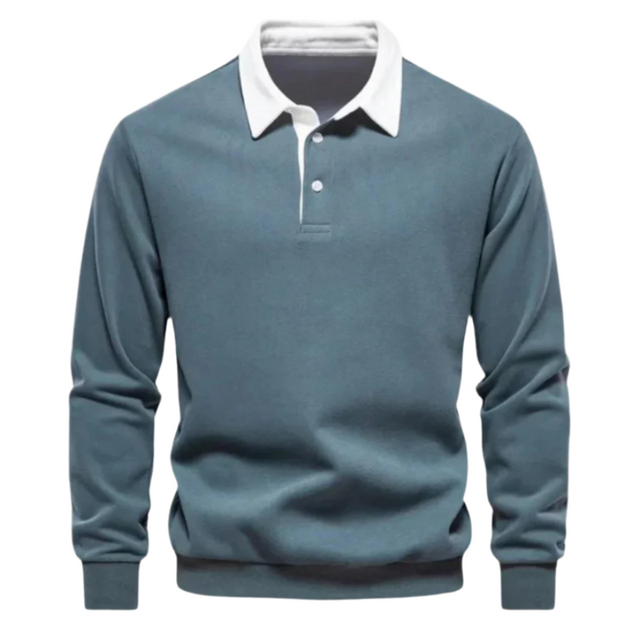 Abbigliamento uomo: polo a maniche lunghe con colletto a contrasto, casual ed elegante per ogni stagione.