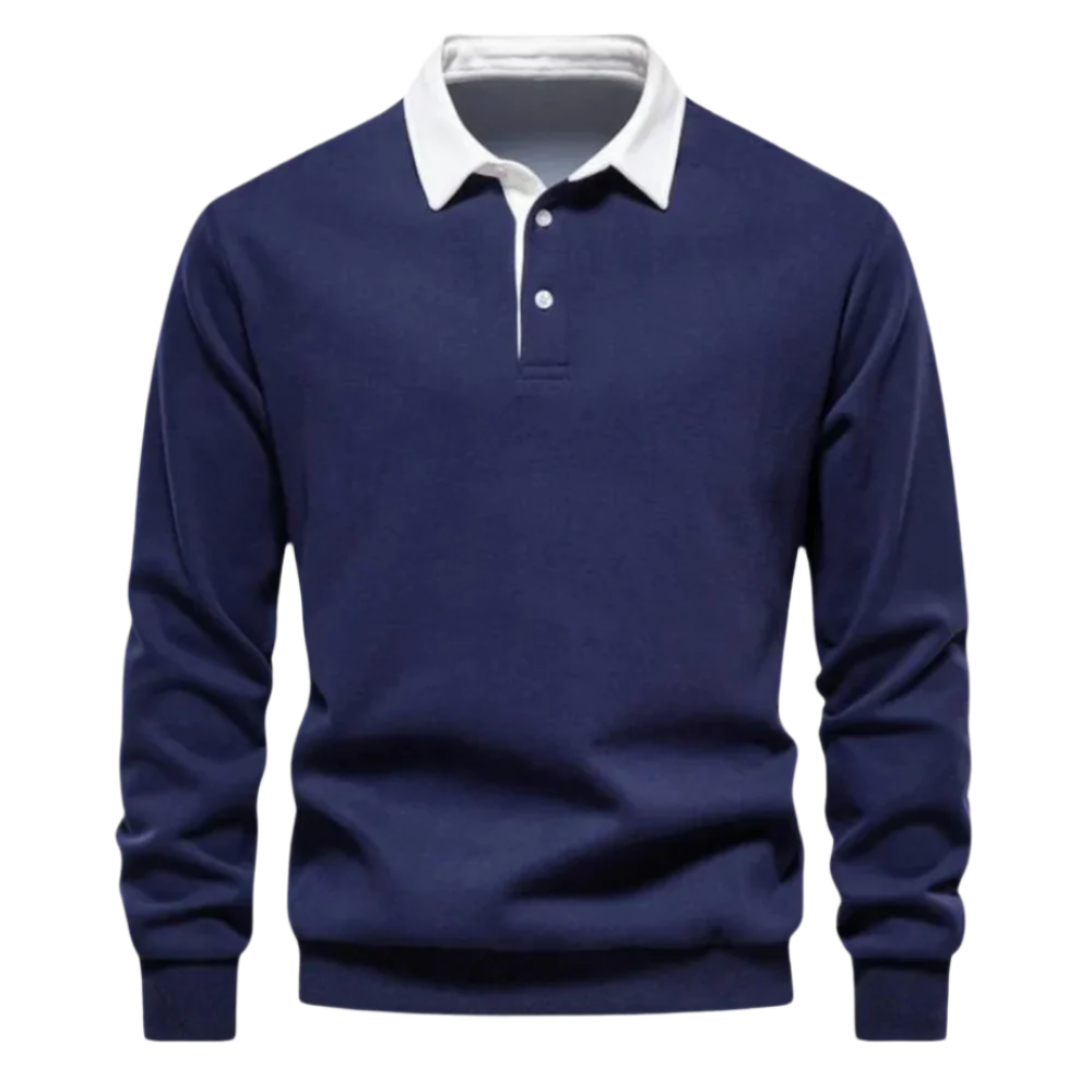 Polo da uomo a maniche lunghe con elegante colletto a contrasto, perfetta per un look casual-chic.