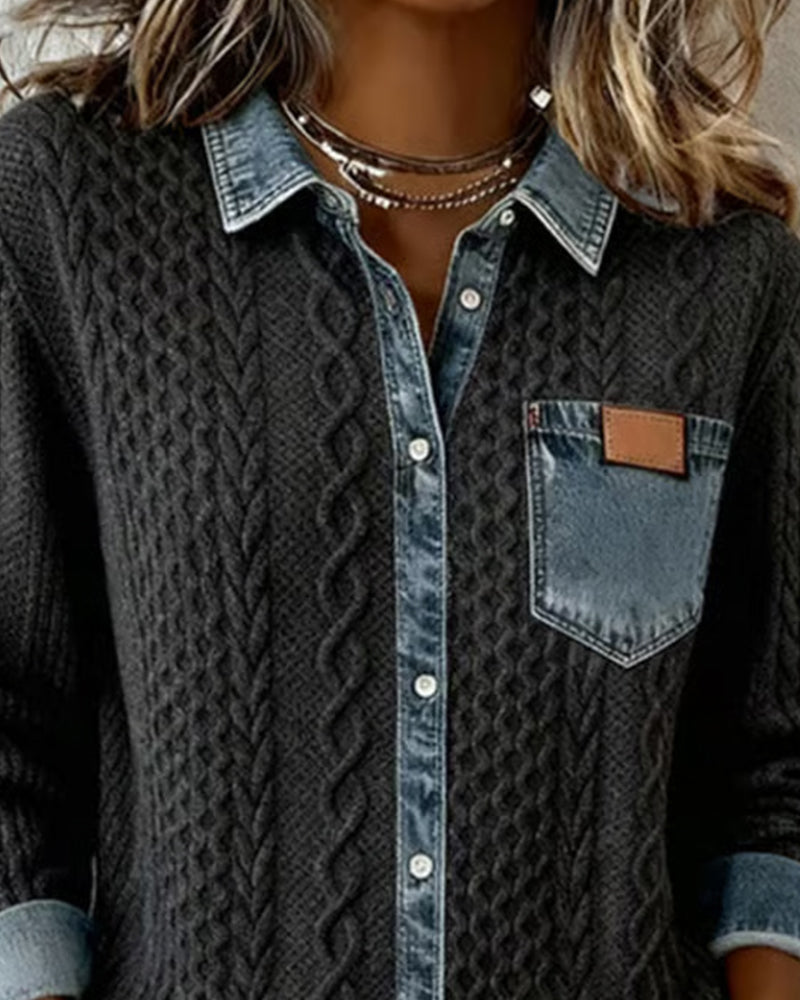 Maglia donna a maniche lunghe in grigio scuro con tessitura, ideale per comfort autunno inverno.