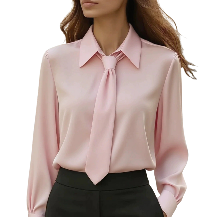 Camicia donna con fiocco elegante. Perfetta per ufficio o look classico chic. Disponibile bianco, nero, rosa, kaki.