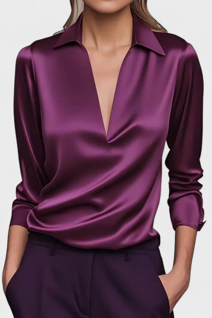 Top donna a maniche lunghe, scollo a V, un capo d'abbigliamento versatile per la blusa elegante.
