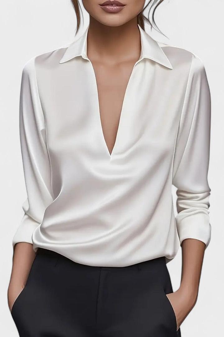 Top ufficio donna elegante, maniche lunghe e scollo a V per un look professionale e chic.