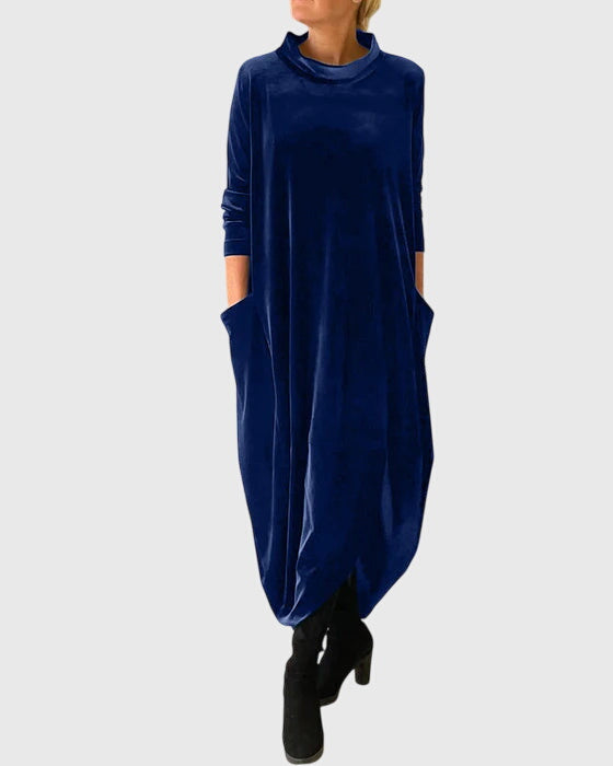 Vestito donna cocoon oversize a collo alto, maniche lunghe. Eleganza comoda e casual per autunno/inverno.