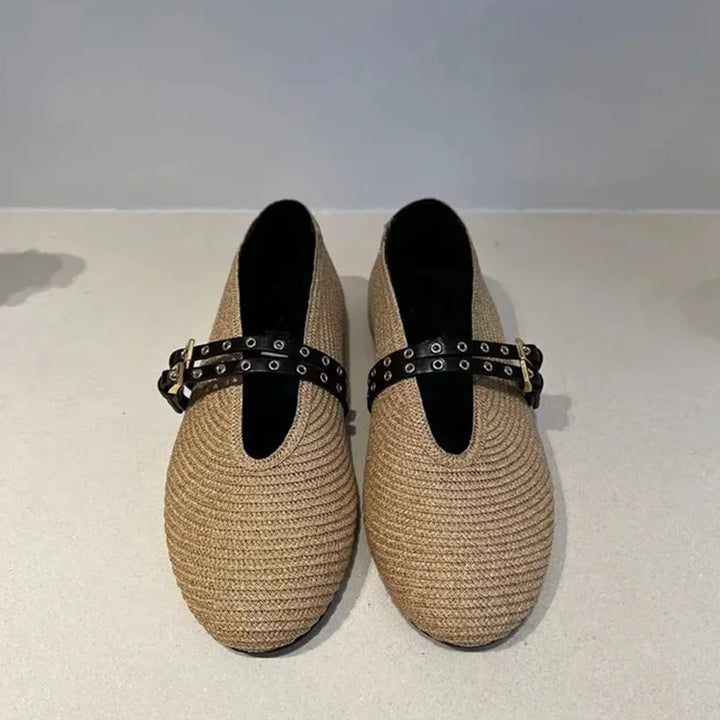 Ballerine Mary Jane donna khaki con cinturino, scarpe basse eleganti e comode per primavera/estate.