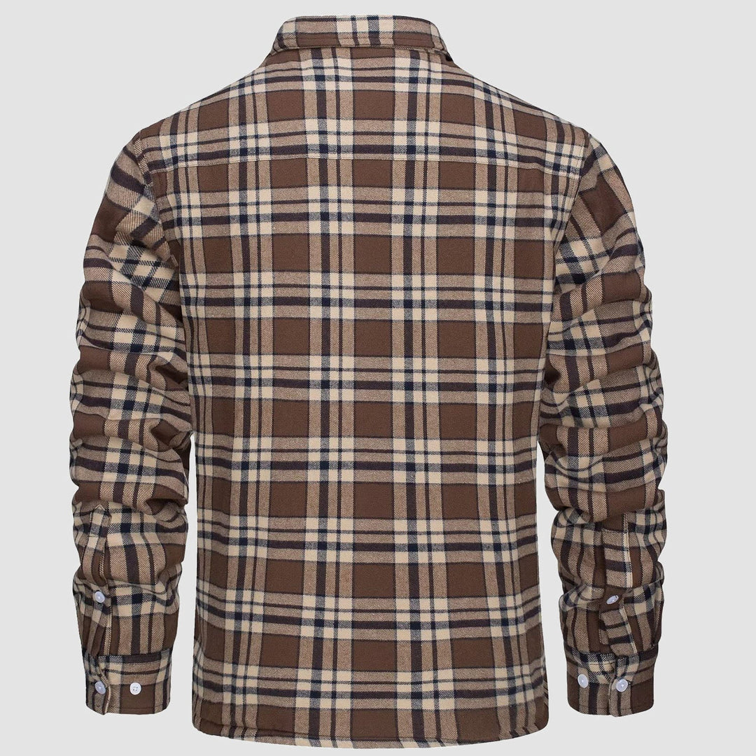 Giacca camicia uomo con tasche frontali, casual e calda per l'autunno, stile pratico e alla moda.