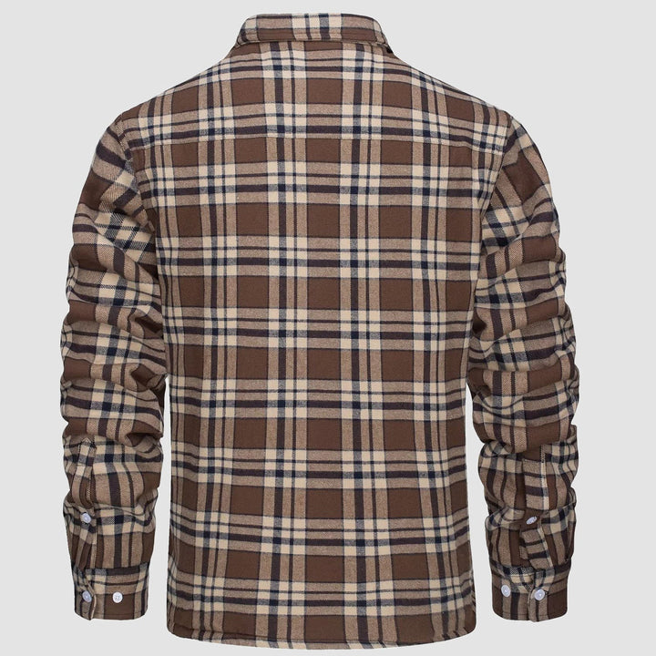 Giacca camicia uomo con tasche frontali, casual e calda per l'autunno, stile pratico e alla moda.